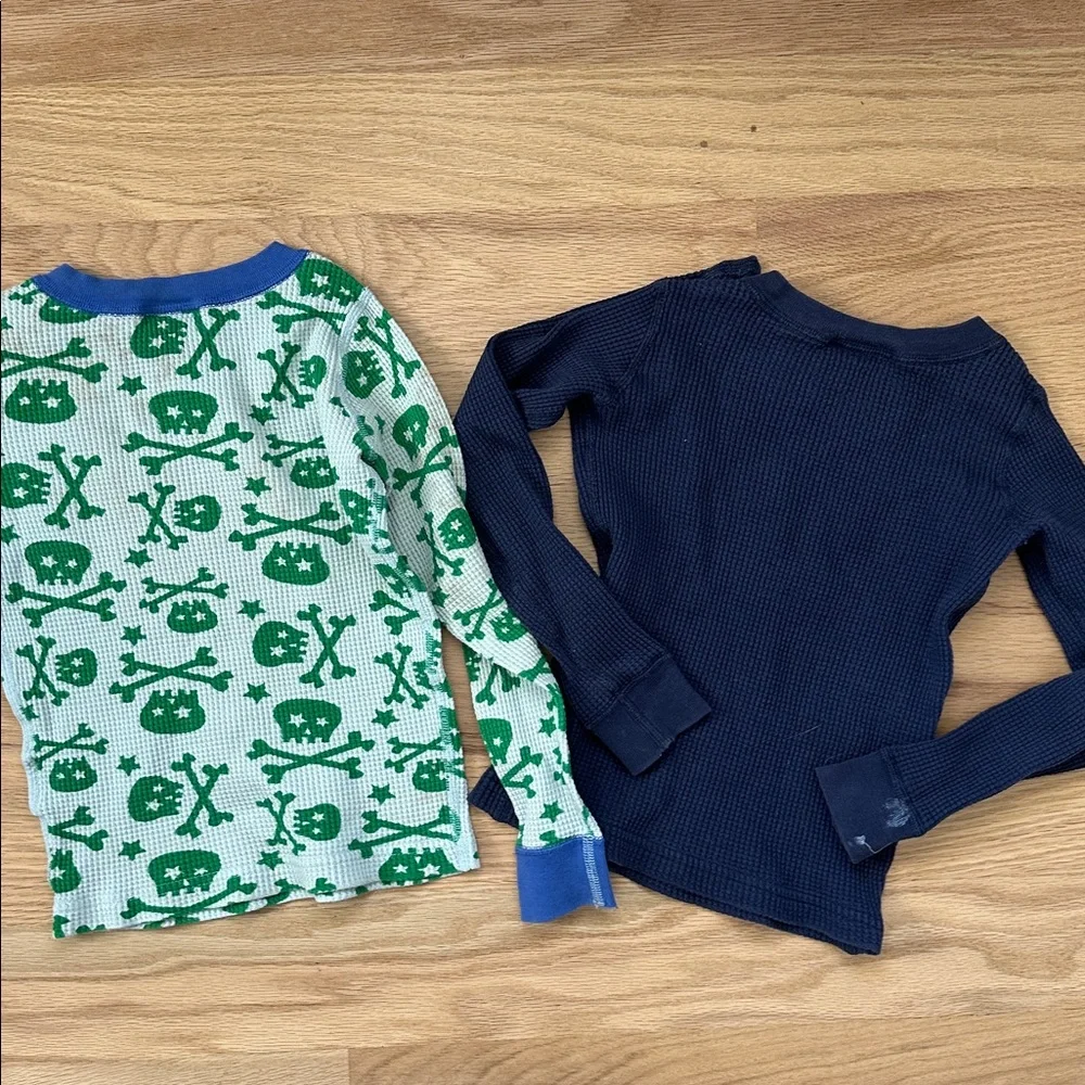 Hanna Andersson set of 2 waffle knit organic cotton long sleeve pajama tops sz 5